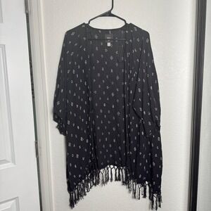 Billabong Kimono Womens S/M Black White Geometric Fringe Boho Cardigan